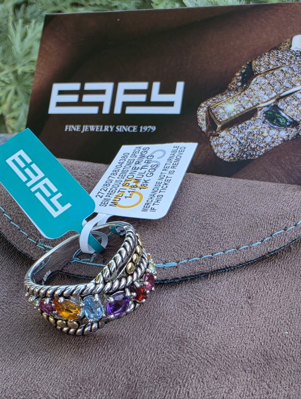 EFFY Multi-Gemstone Crossover Statement Ring Sterling Silver 18k Gold-Plate NWT